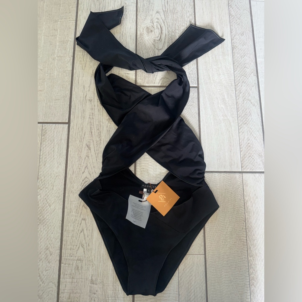 Room 24 London Carol Black One-Piece Wrap Swimsuit